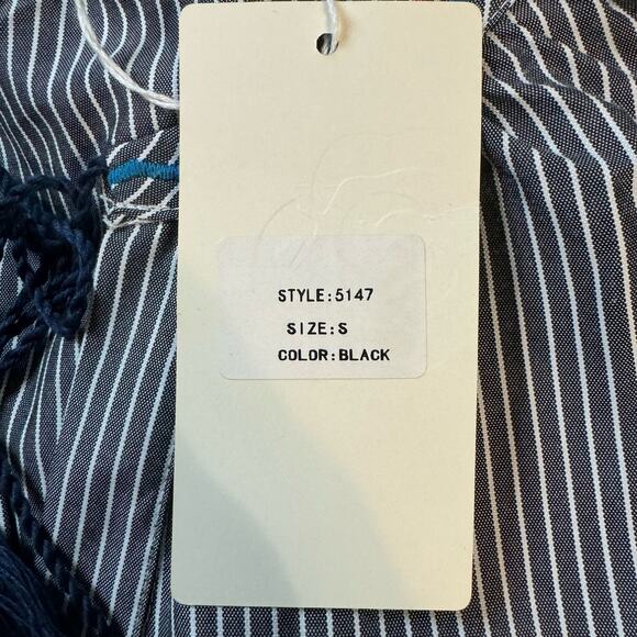 Grifflin Paris Black White Striped Embroidered Sleeve Tunic Dress Size Small - Picture 12 of 13